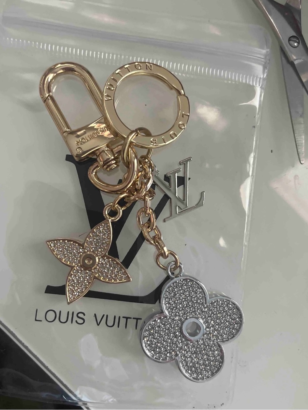 Louis Vuitton Gold & Silver Pavé Monogram Flower Key Holder Charm